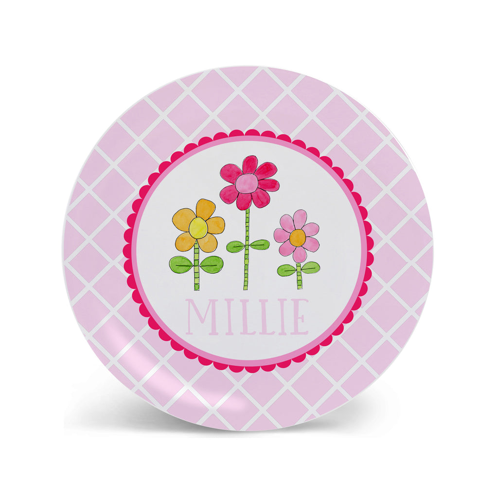 Daisies personalized melamine girls plate
