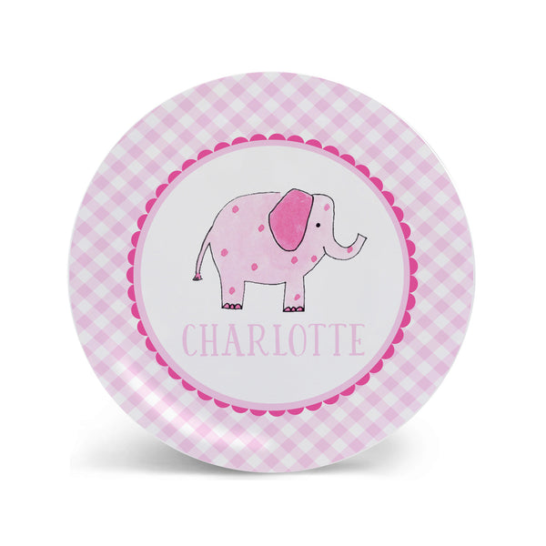 pink elephant personalized kids melamine plate