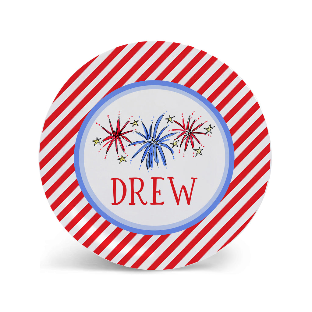 Fireworks Personalized Melamine plate for Kids Fourth of July Independence Day