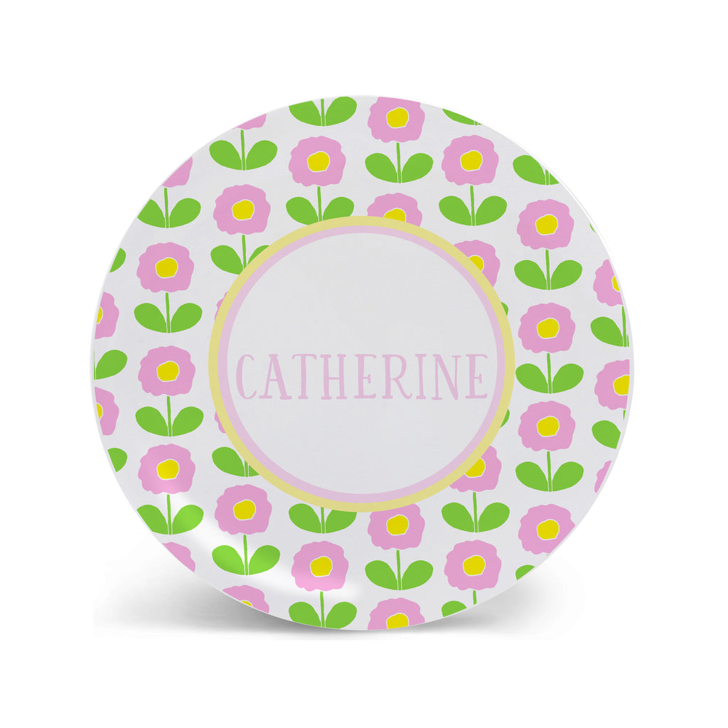 floral melamine plate personalized for girls
