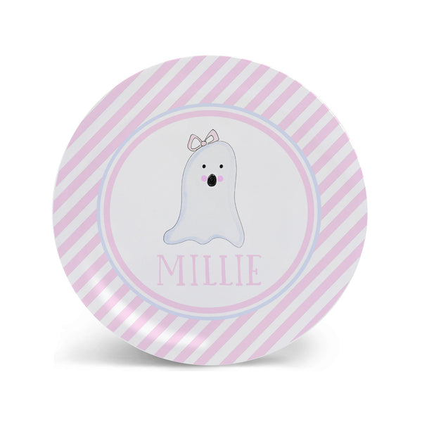 kid Halloween plate ghost pink personalized