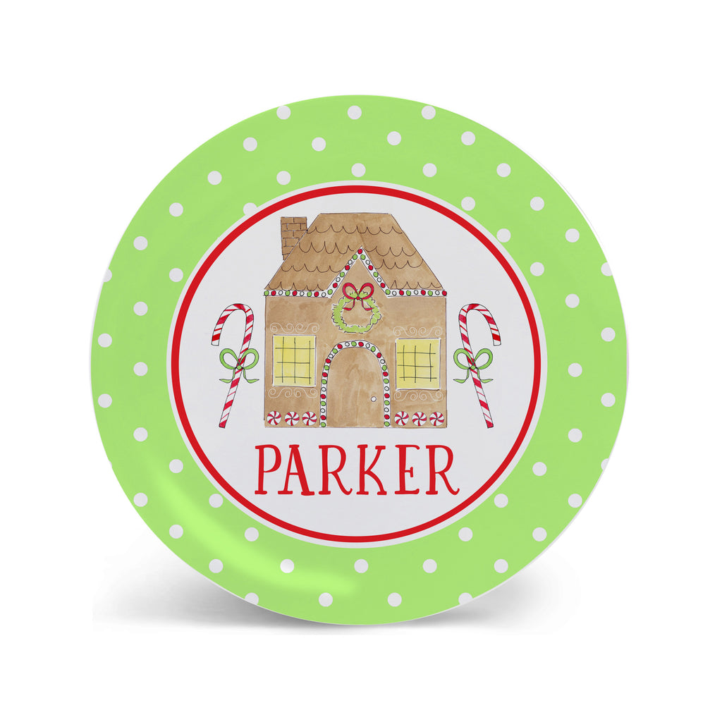 Christmas kid plate personalized gingerbread house green
