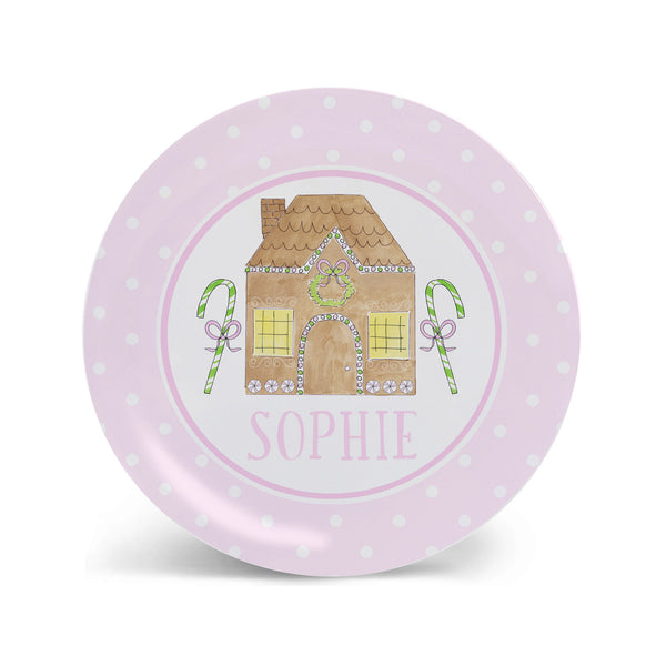 Christmas kid plate personalized gingerbread house pink bowl placemat cup