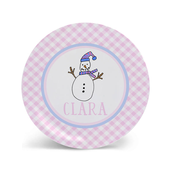 snowman personalized melamine Christmas plate for kids Cookies for Santa