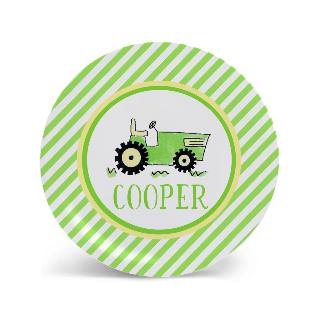 farm tractor melamine personalized plate for kids