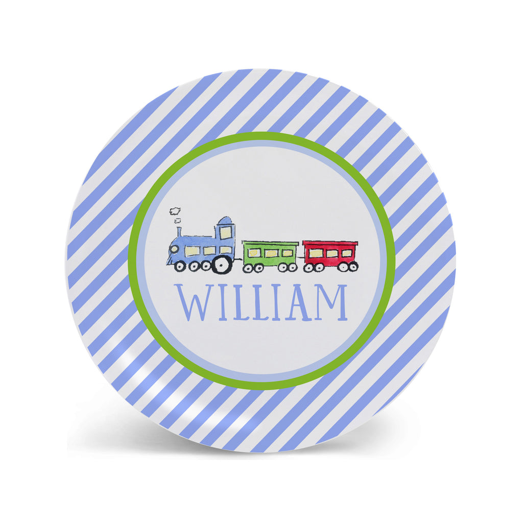 train melamine personalized plate for kids