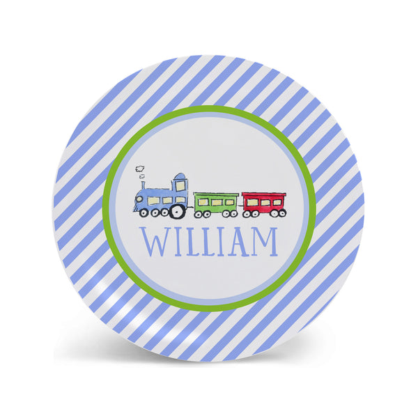 train melamine personalized plate for kids