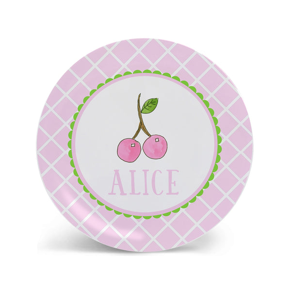 Pink Cherries Personalized Kids Plate