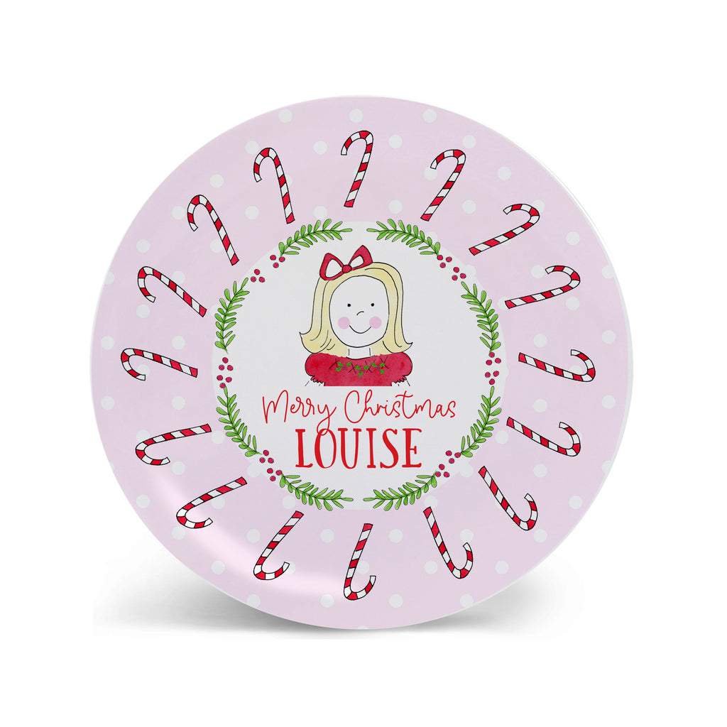 girl Christmas plate personalized melamine bowl placemat holiday