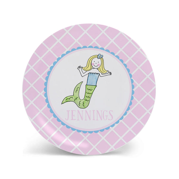 mermaid personalized melamine plate for girl kids