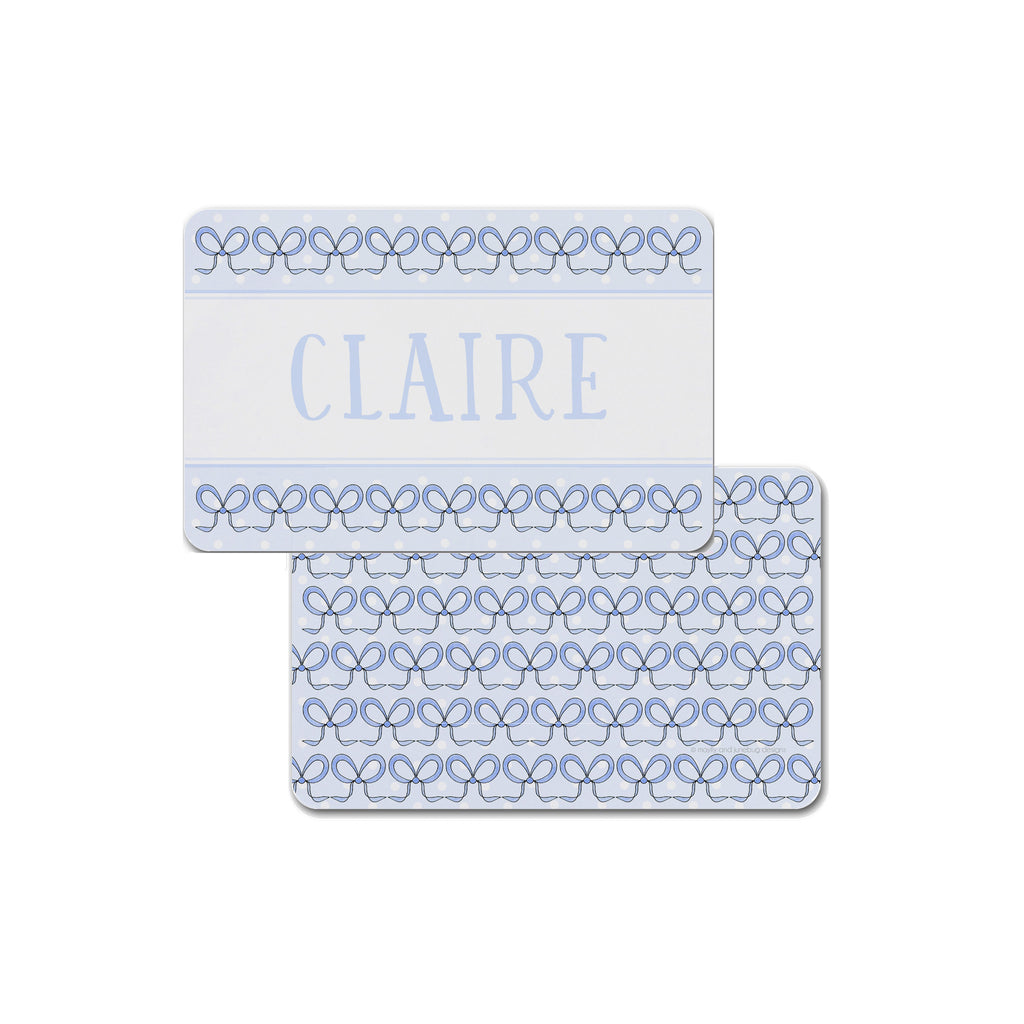 personalized kid placemat girl bows blue melamine place mat