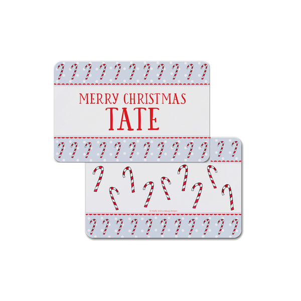 Candy Canes Personalized Kids Placemat in Blue