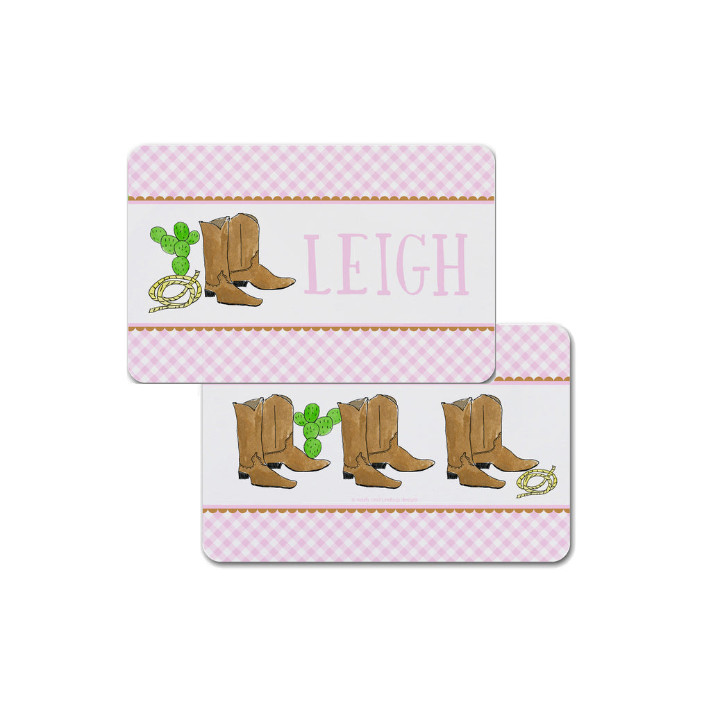 Cowboy Boots Personalized Kids Placemat in Pink