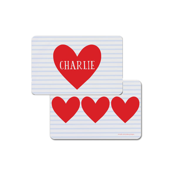 Heart with Blue Stripes Personalized Kids Placemat | Valentine Child Gift Custom