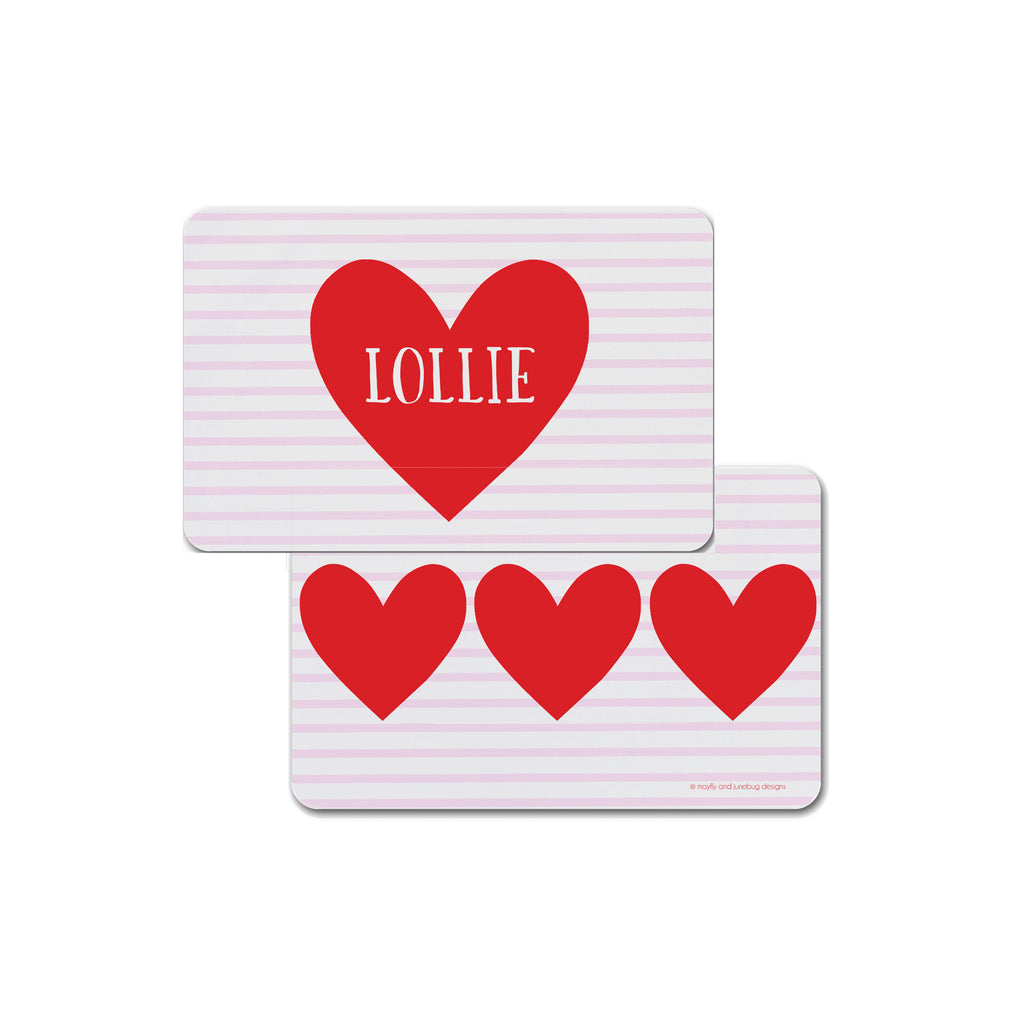 Heart with Pink Stripes Personalized Kids Placemat | Valentine Child Gift Custom