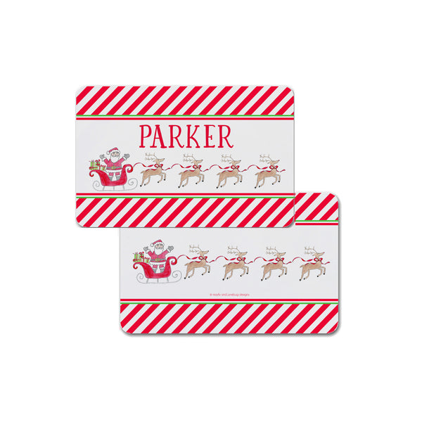 Santa Sleigh Personalized Kids Christmas Placemat in Red