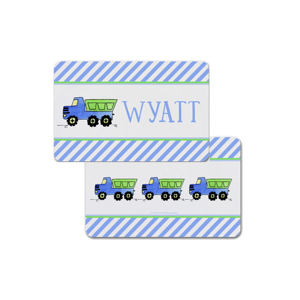 personalized kid placemat dump truck